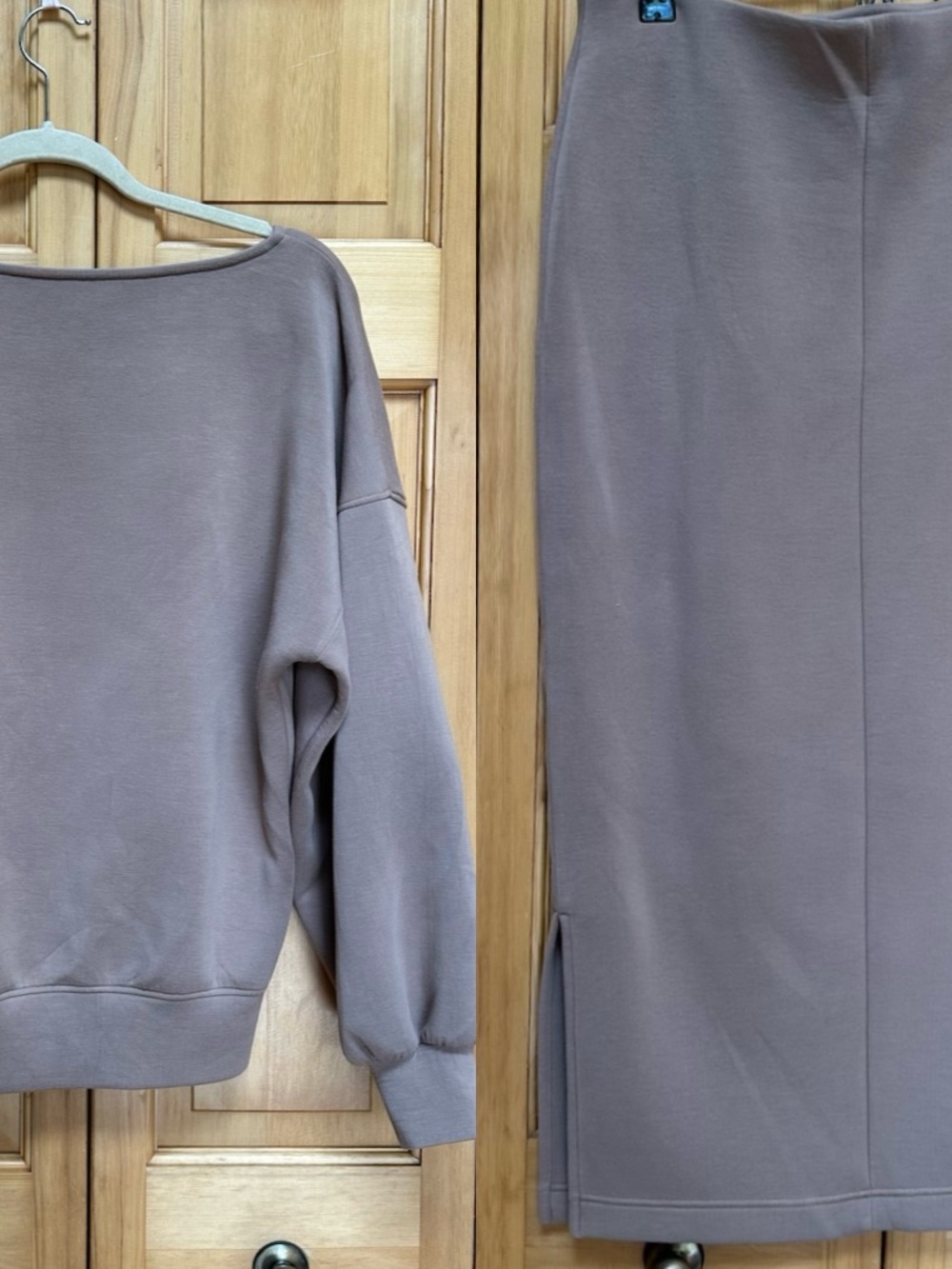 LEZÉ The Label 2-Piece Boatneck Top & Midi Skirt Set Taupe M #14